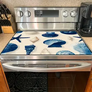 1PC heat insulation pad Coastal Seashell & Starfish Felt Heat Resistant Mat - Non-Slip Washable Dust-Proof Kitchen Decor Pad for Stove, Table, Washer, Fridge, Bathroom & Appliances