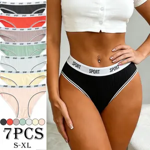 7PCS Lettered Sport Waist Belt Sexy Women’s Sports Panties Casual Everyday Date Cotton Triangle Briefs