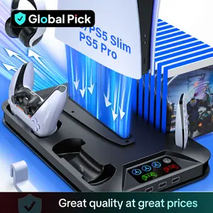 Cooling Gaming Stand for PS5 Standard/Slim/Pro Charging Base for PS5 Controller with Game CD Storage Rack for Disc&Digital PS5 Accessories Console
