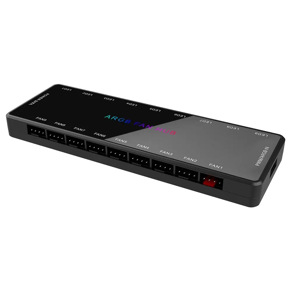 ARGB and PWM HUB,9 Ports for Addressable RGB Lighting with PWM,1 to 9 Multi Way Magnetic backplane Splitter 5V/3PIN ARGB Case Fan Hub Adapter PWM ARGB Fan Black