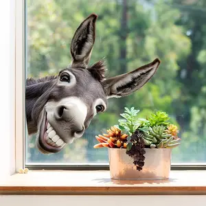 Funny Donkey & Giraffe Window Clings - Reusable Animal Stickers for Glass, Creative Wall Decals, Easy to Apply & Remove, Home Decor for Kids Room & Living Room (Art Deco, Donkey Head)