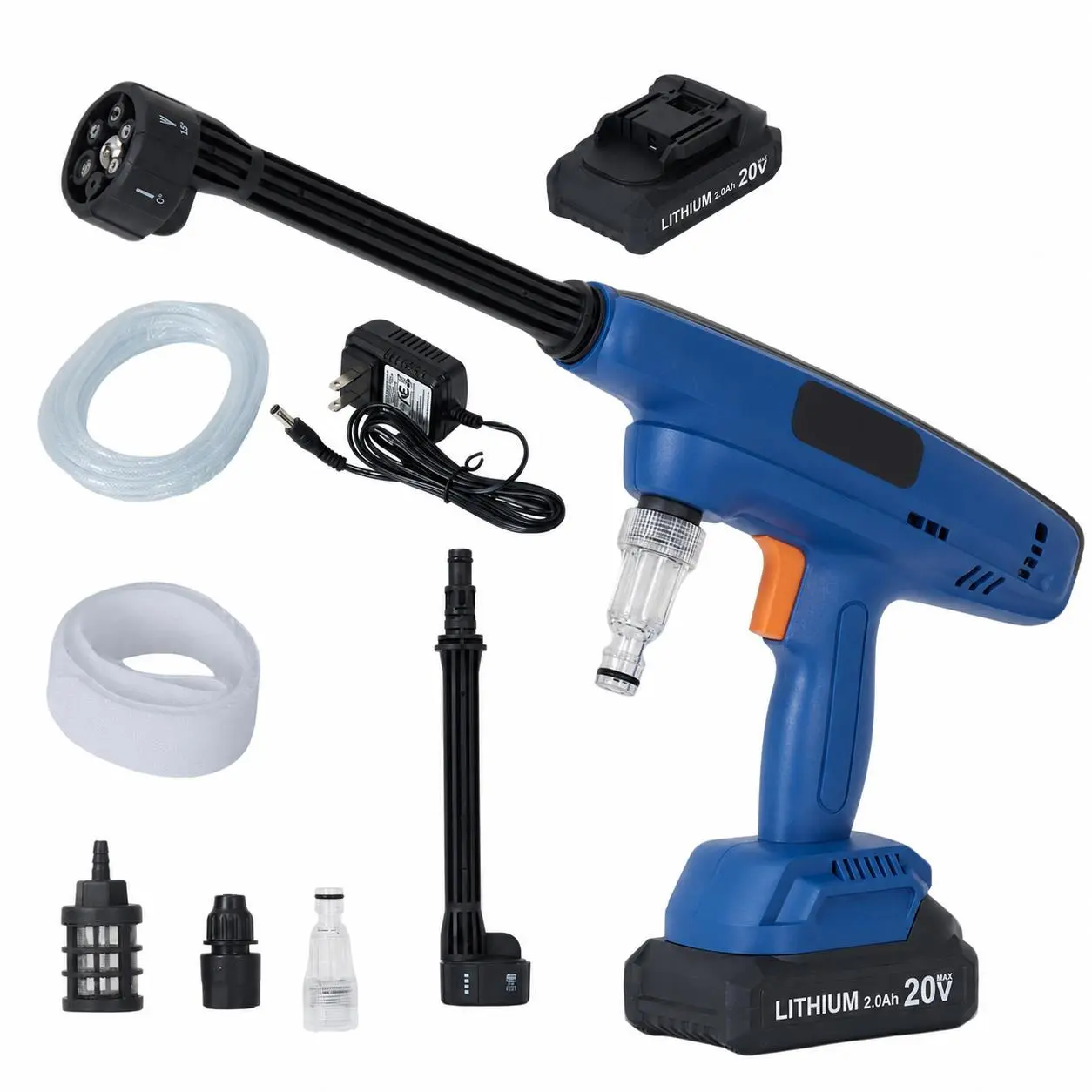 Wireless Portable Pressure Washer – 6-in-1 Adjustable Nozzle, Battery Powered, Self-Priming – For Car, Yard, and Outdoor Cleaning – Blue