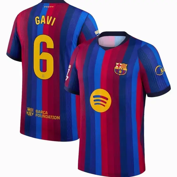 2025/26 FC Barcelona Home #6 Gavi Jersey - Blue-Red Stripe Unisex Replica, Barca Foundation Match Day Kit, Sports Collectible Gift for Fans