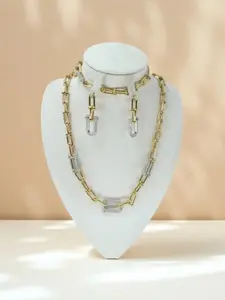 3-Piece Luxury Zircon Necklace Earrings Set, 14k Gold Plated Hypoallergenic Jewelry, Stainless Steel, Unique High-End Accessories