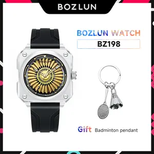 BOZLUN Male outdoor sports quartz watch, personalized and creative rotating badminton, student couple watch to show off white