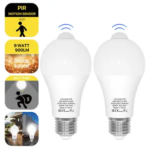 Motion Sensor Light Bulb 60W Equivalent A19 E26 9W Dusk to Dawn Sensor LED Bulb,2 Pack