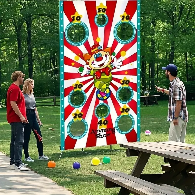 2D Flat Banner 1pc Carnival Theme Polyester Fiber Sandbag Throwing Game Banner, Party Decoration Supplies for Birthdays New Year Seasons