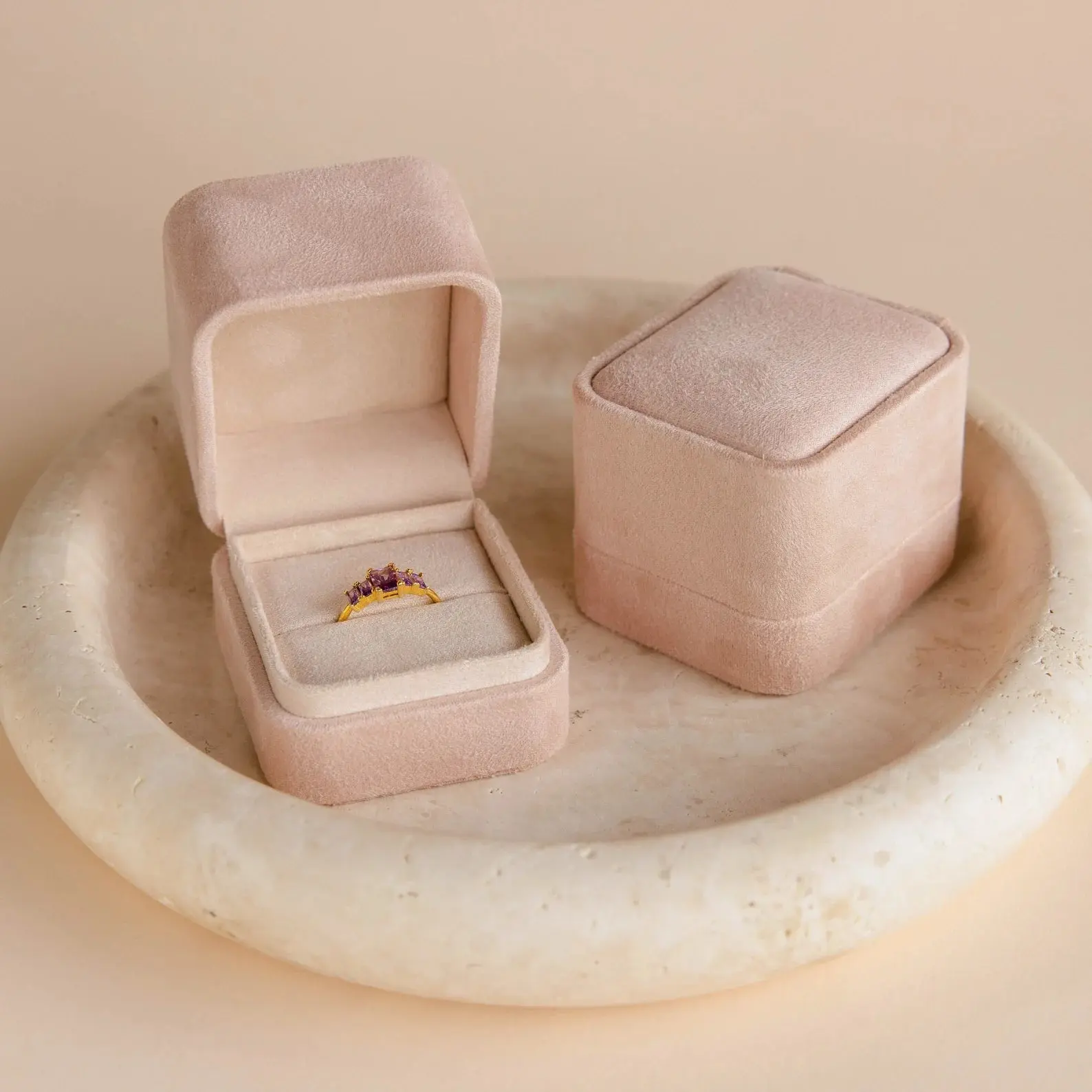 Pink Suede Ring Box by Caitlyn Minimalist - Minimalist Ring Storage Case - Wedding Ring Keepsake Box - Anniversary Gift for Her