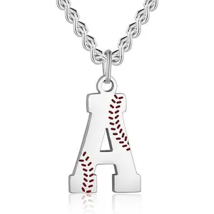 Baseball Initial A-Z Letter Necklace for Men Baseball Charm Pendant Stainless Steel Silver Chain 22inch Personalized Baseball Gift for Men