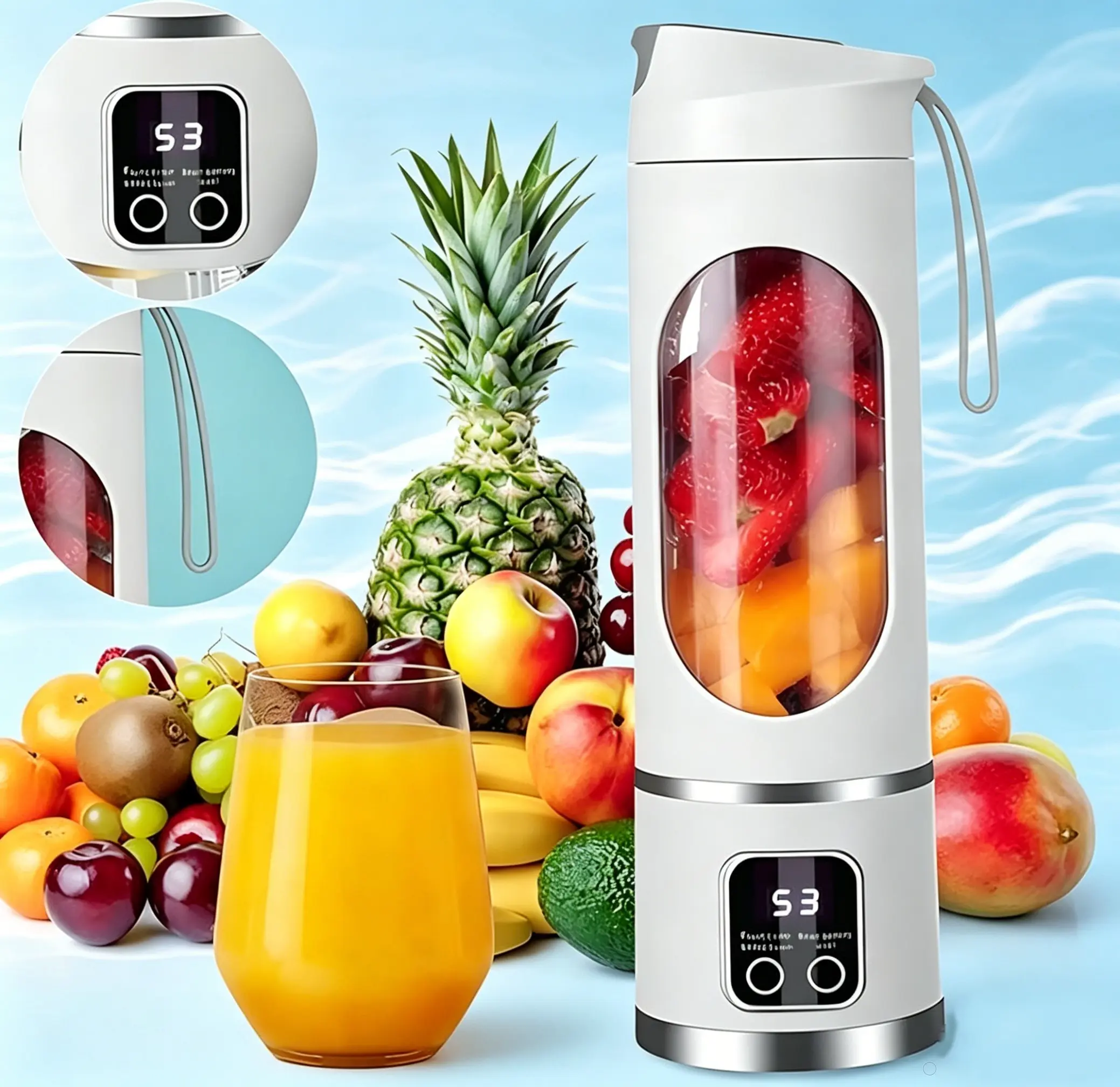 2-in-1 Compact Cordless Smart Blender - Stainless Steel+Plastic Ice Crushing Smoothie Maker, Upgraded Blade Head, Rechargeable Long-Lasting Battery, USB-Powered, Leakproof Seal, Portable Travel-Ready, Easy-to-Clean, LED Display, Ideal Home & Office Gift