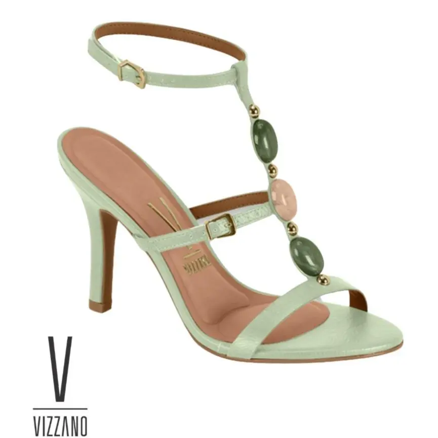 Vizzano New Gemstone Elegance High Heel Sandals – Chic Ankle Strap Heels for Women  Luxury Gem Embellished Stiletto Heels – Elegant Party Sandals  Crystal Beaded Strap Heels – Trendy Dress Sandals with Gem Detail