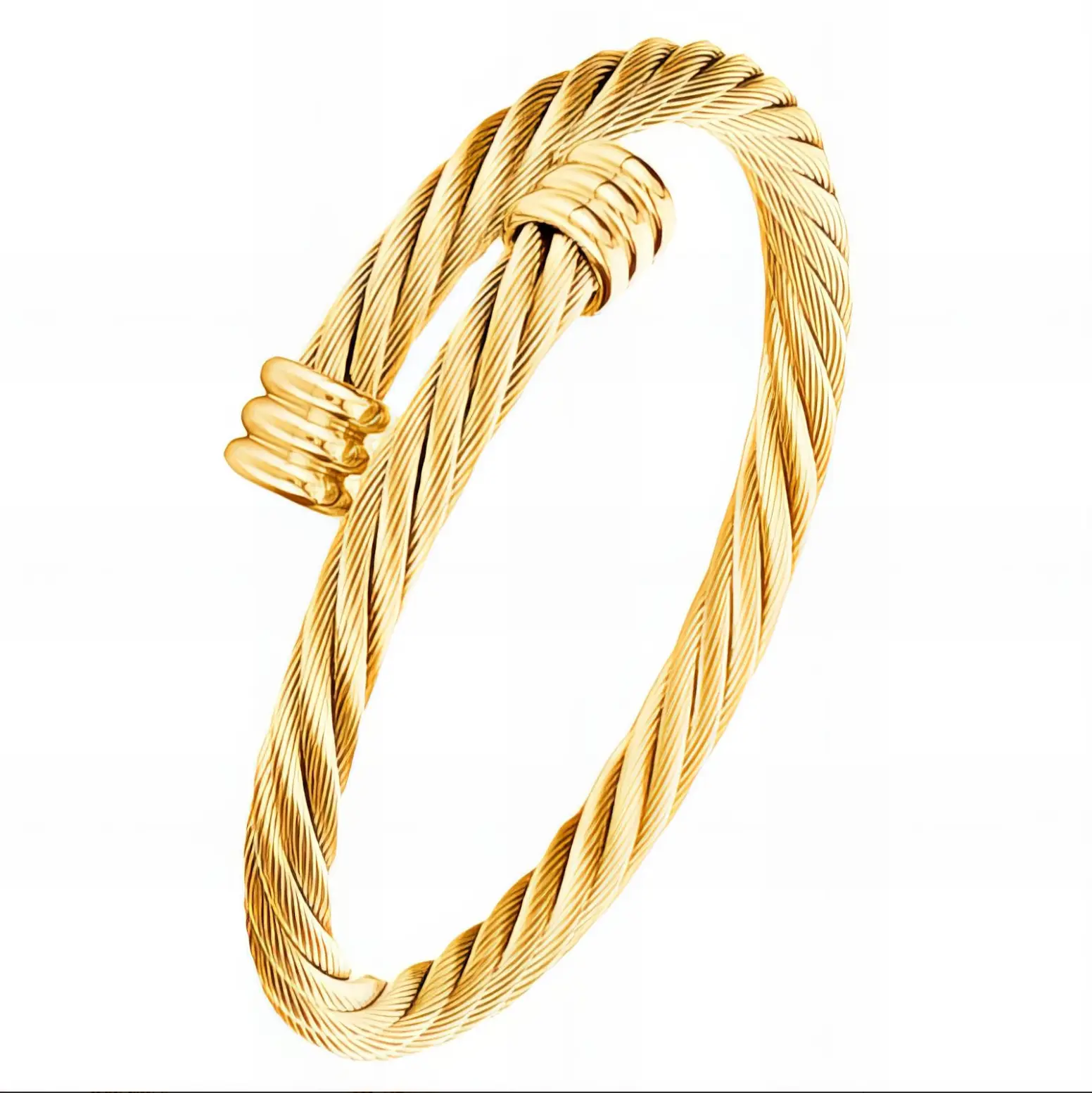 Torque Coil Bangle - Gold Plated Stainless Steel, Waterproof & Hypoallergenic, Tarnish Resistant, 5.2 cm Diameter, 13g Weight