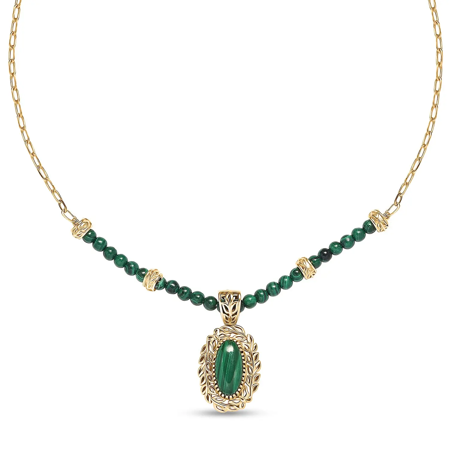 EverTrue African Malachite Necklace (18 Inches) in 18K YG Plated