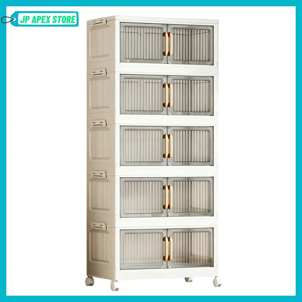 Foldable Storage Box with Lid, 3/5 layers Holders with Wheels for Kitchen Bedroom Bathroom Warehouse Kitchen Home Storage Stackable Organizer