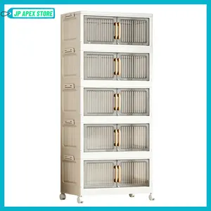 Foldable Storage Box with Lid, 3/5 layers Holders with Wheels for Kitchen Bedroom Bathroom Warehouse Kitchen Home Storage Stackable Organizer