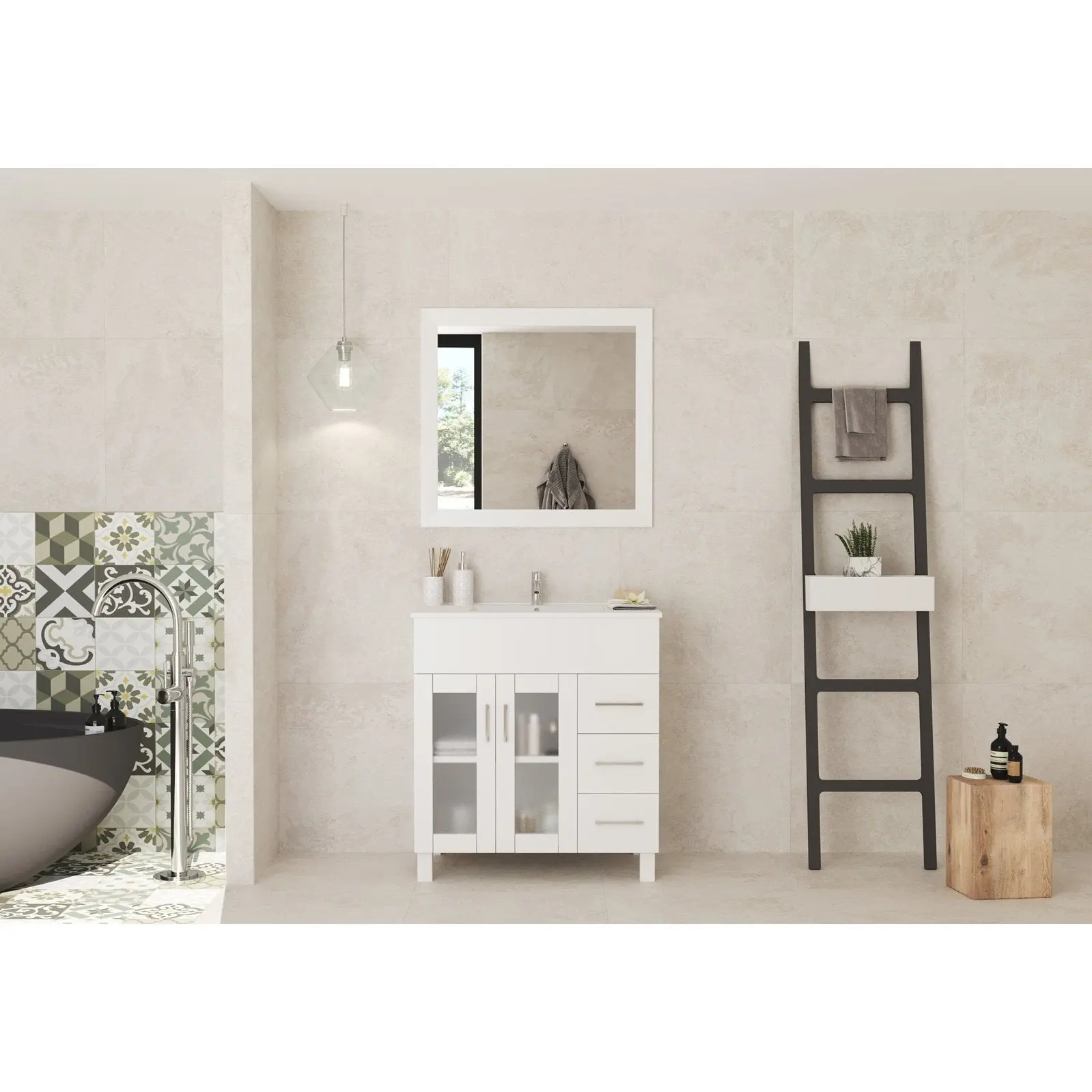 Laviva Nova 32" White Bathroom Vanity with White Ceramic Basin Countertop 31321529-32W-CB