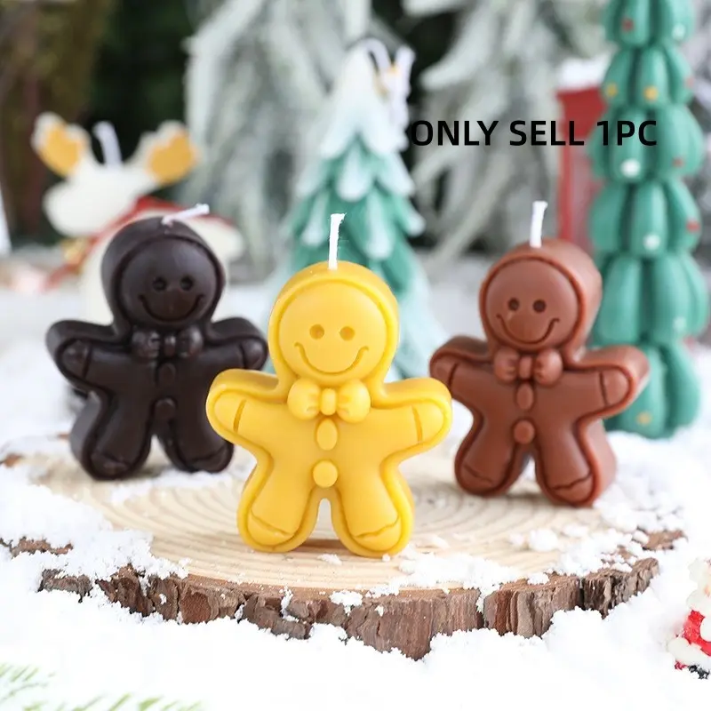 1pc Christmas Gingerbread Man Shaped Candle, Atmospheric Holiday Gift, Premium Handmade Scented Candle