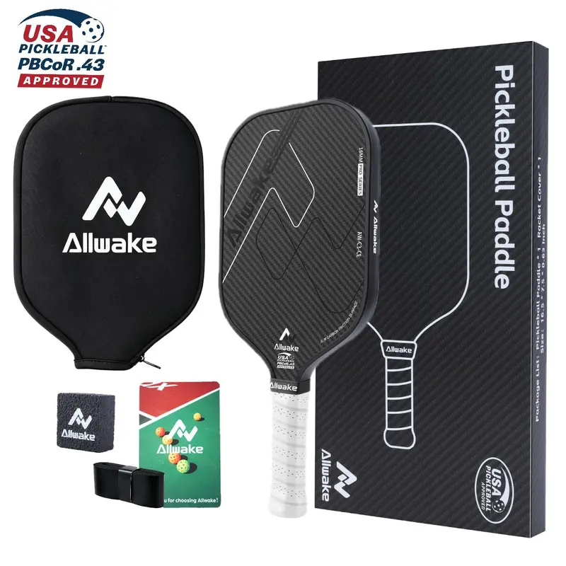 ALLWAKE USAPA Approved Unisex Carbon Fiber Pickleball Paddle - 3000 Friction Surface, Durable, Lightweight, High-Performance Ball Sports Gear for Adults