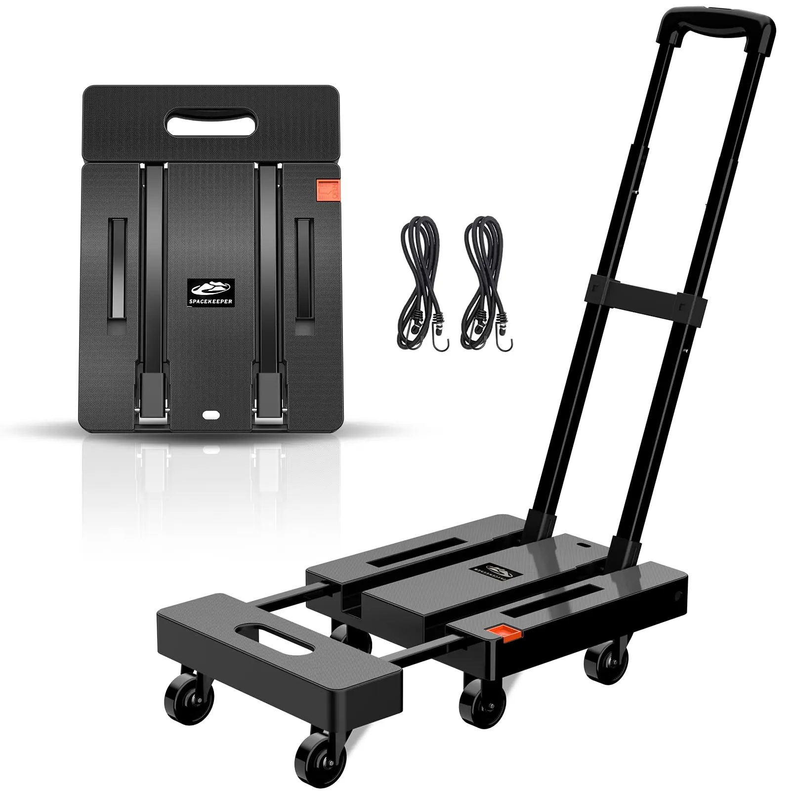 Folding Hand Truck and Luggage Cart, Portable Stainless Steel Dolly with 500 lb Heavy-Duty Capacity, 6 Double Ball Bearing Wheels & Expandable Base for Shopping & Travel