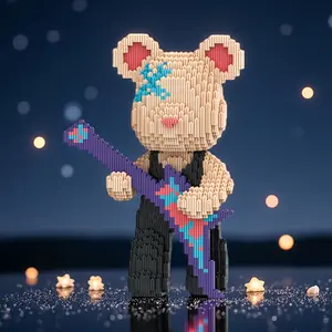 5800pcs Guitarist Lucky Bear 3D Jigsaw Puzzle, Animal Shape Puzzle, Creative Room Decor, Birthday/halloween/festive Gift, DIY Craft, Lightweight Statue, Collectible Model