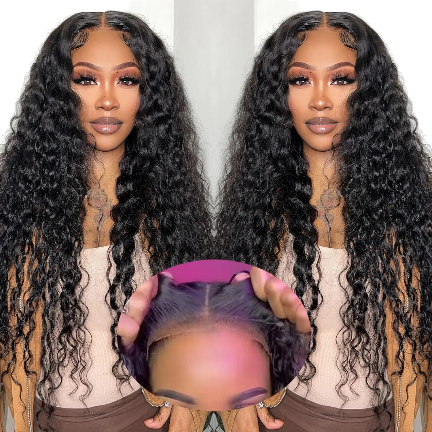 Glueless Wig With Drawstring In Back Bling Hair Deep Wave Wig HD Transparent Pre Cut 13x6 13x4 Lace Front Human Hair Wigs for Women Pre Plucked With Baby Hair 180% Density TikTokShopHolidayHaul