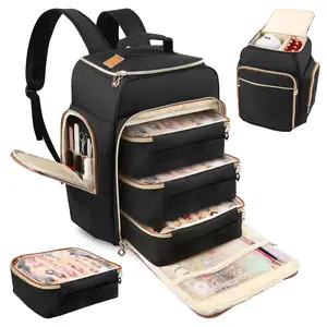 Nail Polish Organizer Backpack Holds 126 Bottles & Nail Lamp, Extra Large Nail Organizers and Storage Case with 3 Removable Pouches, Portable Nail Bag for Tech & Travel