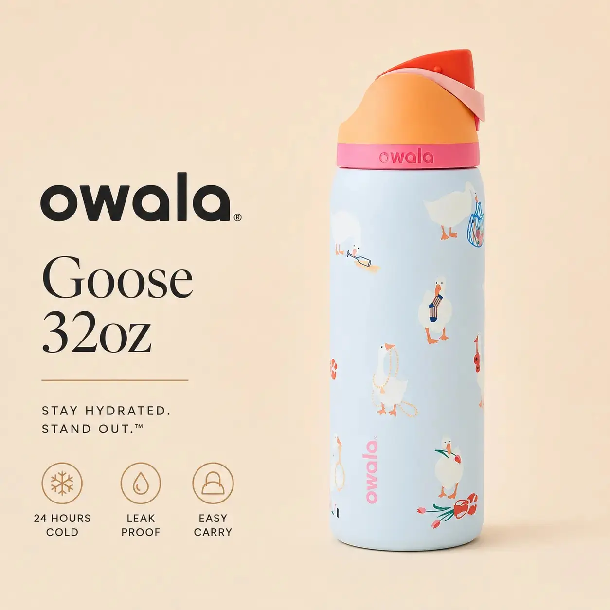 Owala UO Exclusive Silly Goose 32oz FreeSip Water Bottle, Insulated Stainless Steel Bottle, Gift for Her
