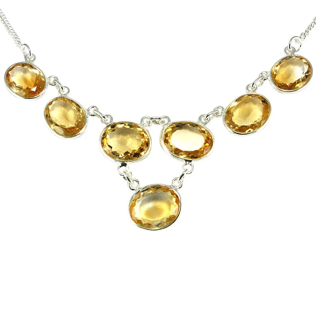 Beautiful, Unique Sterling Silver 35ct. Natural Citrine 19" Necklace With Extender