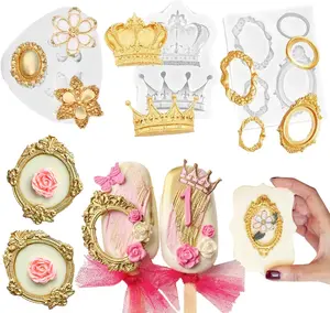 LaVenty cake shed cake topper gender reveal Vintage Frame Cupcake Fondant Mold Baroque Style Fondant Silicone Mold for Sugarcraft Cupcake Topper Jewelry Polymer Clay Crafting Projects