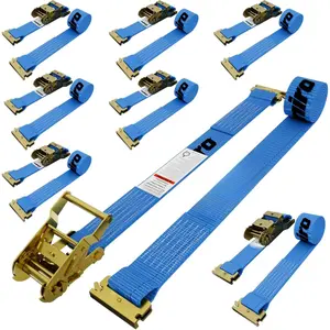 E-Track Ratchet Straps 8 Pack - 2 Inch x 15 Ft - 4400lb Break Strength, 1500lb Working Load Limit - Heavy Duty  Trailer Tie Downs for Cargo, , Furniture (Blue)