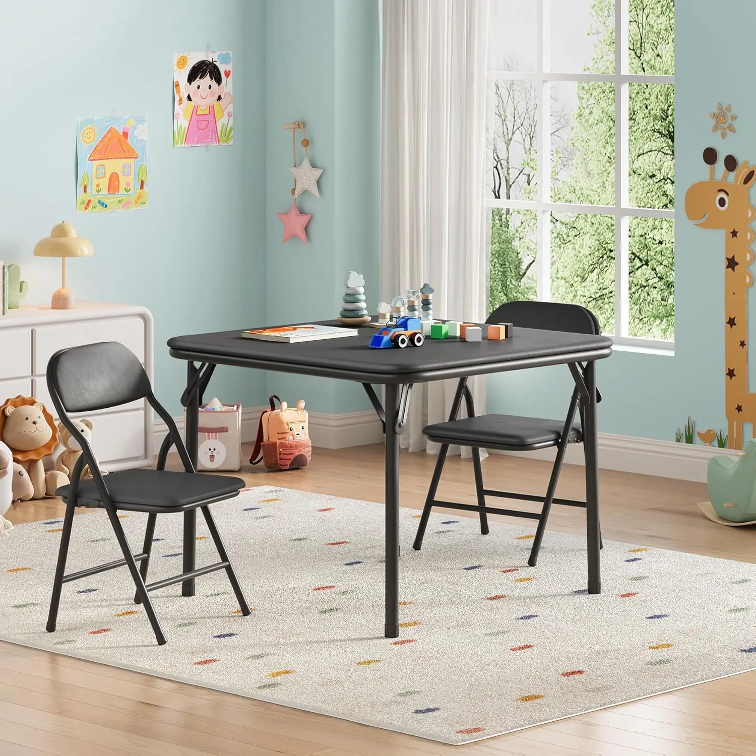 Kids' Folding Table and Chair Set - Soft Cushioned Indoor Furniture with Compact Storage for Playrooms, Classrooms