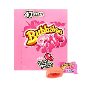 Bubbaloo Goma 47 pc - Soft Filling Mexican Gum - Unique Flavors - No Sugar, Gluten Free, Low Sodium, Ideal for All Ages - No Warranty - Snack, Bubblegum Strawberry Sour