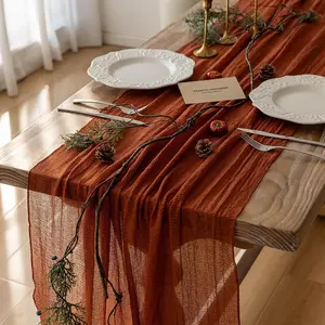 Table Runner Thanksgiving Cheesecloth Runner Terracotta Gauze 120 Inch 10 FT Rustic Burnt Orange Cheese Cloth for Wedding Baby Bridal Shower Friendsgiving Party Sheer Home Decorations