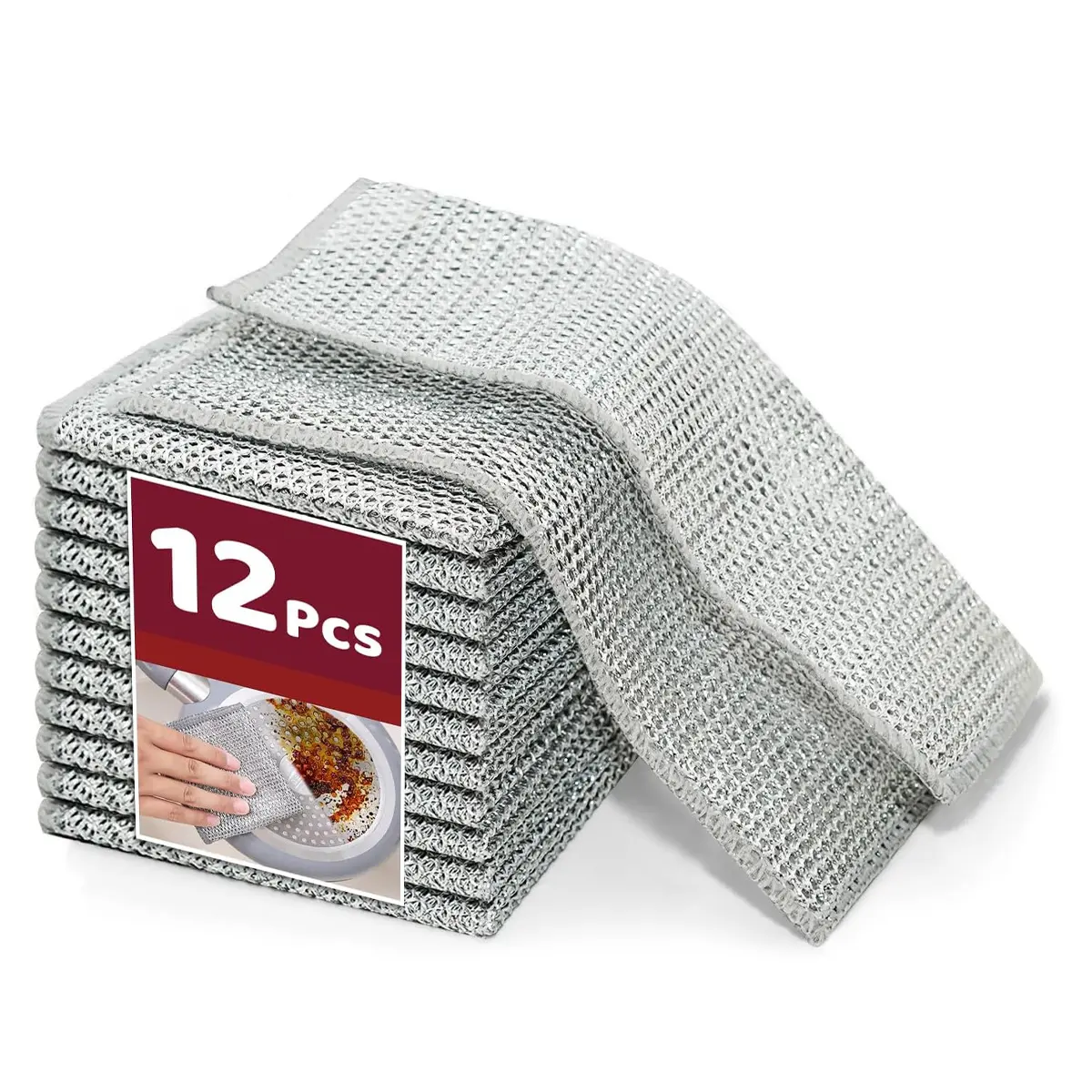 12 PCS Multipurpose Wire Dishwashing Rags, Double Layer Multipurpose Non-Scratch Wire Dishcloth Cleaning Cloth for Washing Dishes, Sinks, Counters, Stove Tops