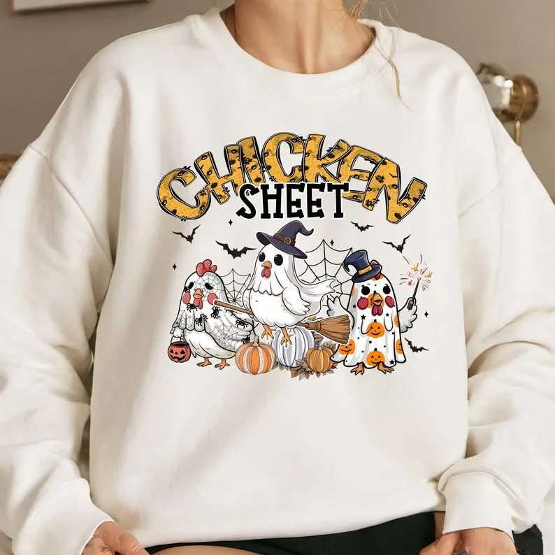 Chicken Sheet Halloween Sweatshirt, Halloween Chickens Shirt, Chicken Lover Shirt, Chicken Sheet Halloween T-Shirt, Funny Chicken Halloween Shirt, Ghost Chicken Sweatshirt, Chicken Witch Shirt, Cute Halloween Chicken Sweatshirt, Gift Birthday