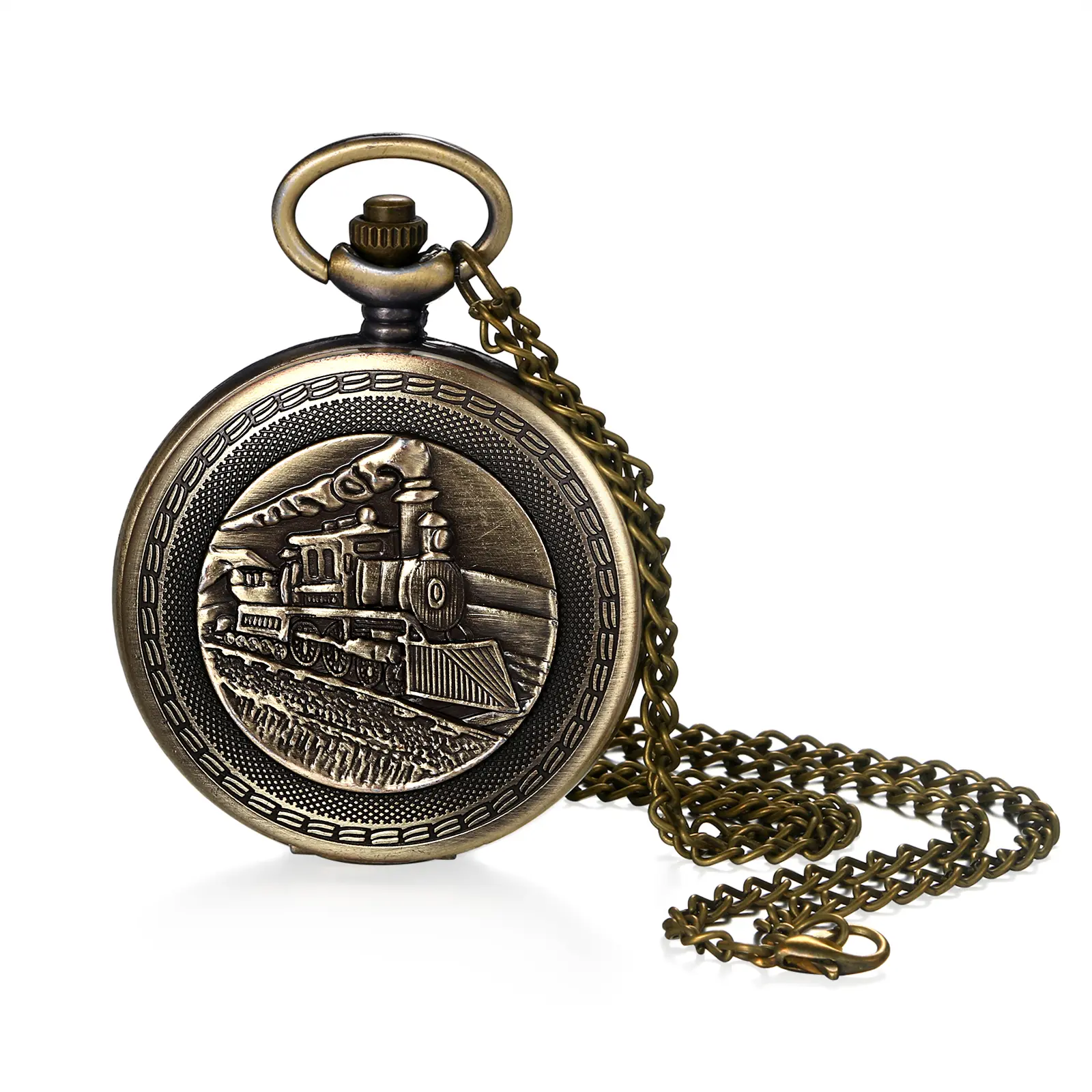 OIDEA Vintage Fashion Pocket Watch - Unisex Bronze Alloy Steampunk Train Quartz Analog with Arabic Dials, Casual Hunter Style with Long Chain Necklace for Men, Vintage Fashion Watch, Cells, Business