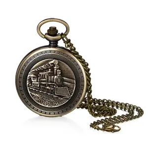 OIDEA Vintage Fashion Pocket Watch - Unisex Bronze Alloy Steampunk Look Train Quartz Analog with Arabic Dials, Casual Hunter Watch with Long Chain Necklace for Men summerwins,summerwins