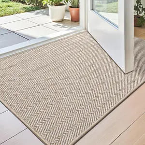 LUMI Ultra Thin Indoor Door Mat for Entrance, Non Slip Entryway Mat, Low Profile Doormat, Unique Herringbone Design Carpet for Inside, Patio, Porch, Beige dog washable rugs five bow rug house