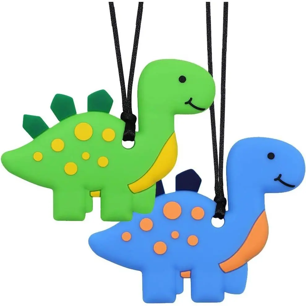 BY-FAN36 Chew Necklaces for Sensory Kids and Adults, Silicone Dinosaur Chewy Necklace for Boys with Autism, ADHD, SPD, Chewing Necklaces for Anxiety, Reduce Fidgeting for Children