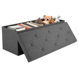 【Deals For You】Modern Linen Fabric Folding Storage Ottoman Bench with Padded Seat, Large Toy Box for Entryway, End of Bed, Comfortable & Durable Multifunctional Seater
