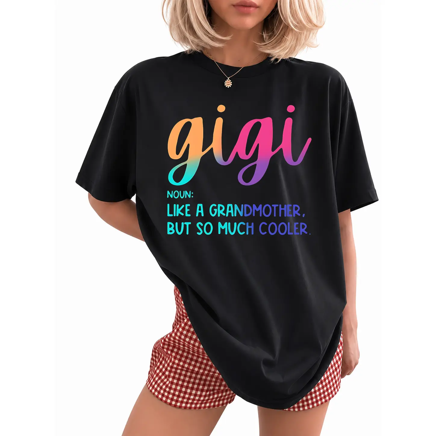 95% Polyester 5% Elastane Casual Crew Neck T-Shirt with Gigi Alphabet Print, All Season Comfort Fit, Knit Fabric Tee Cotton