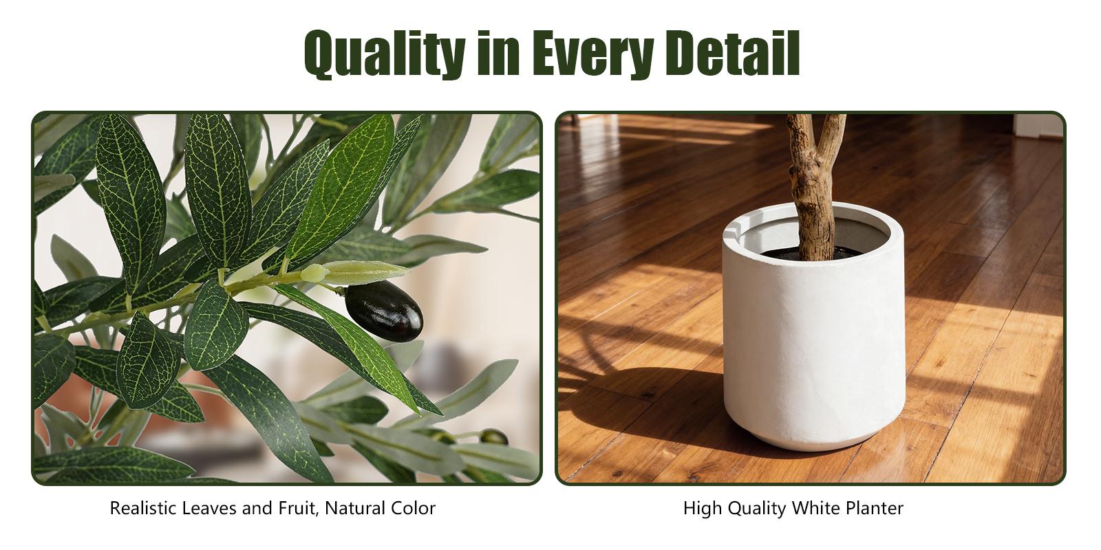 Artificial Olive Tree in White Pot (5/6/7 FT) - Lifelike Faux Indoor Plant for Home & Office Decor