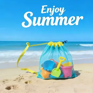 1pc Ultra-Large Capacity Drawstring Contraction Mesh Single Shoulder Beach Bag, Sandproof And Breathable, for Shells, Swimwear, Towels, Portable Body, Outdoor Travel Swimming Vacation Storage Tool