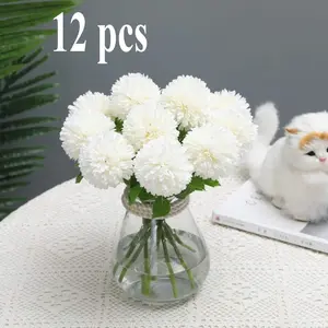12 Pieces Floral Arrangement Fake Flowers Bouquet, Artificial Flowers Chrysanthemum Ball, Long Stem Hydrangea for Home Office Coffee House Parties and Wedding Decor (White) summervibes