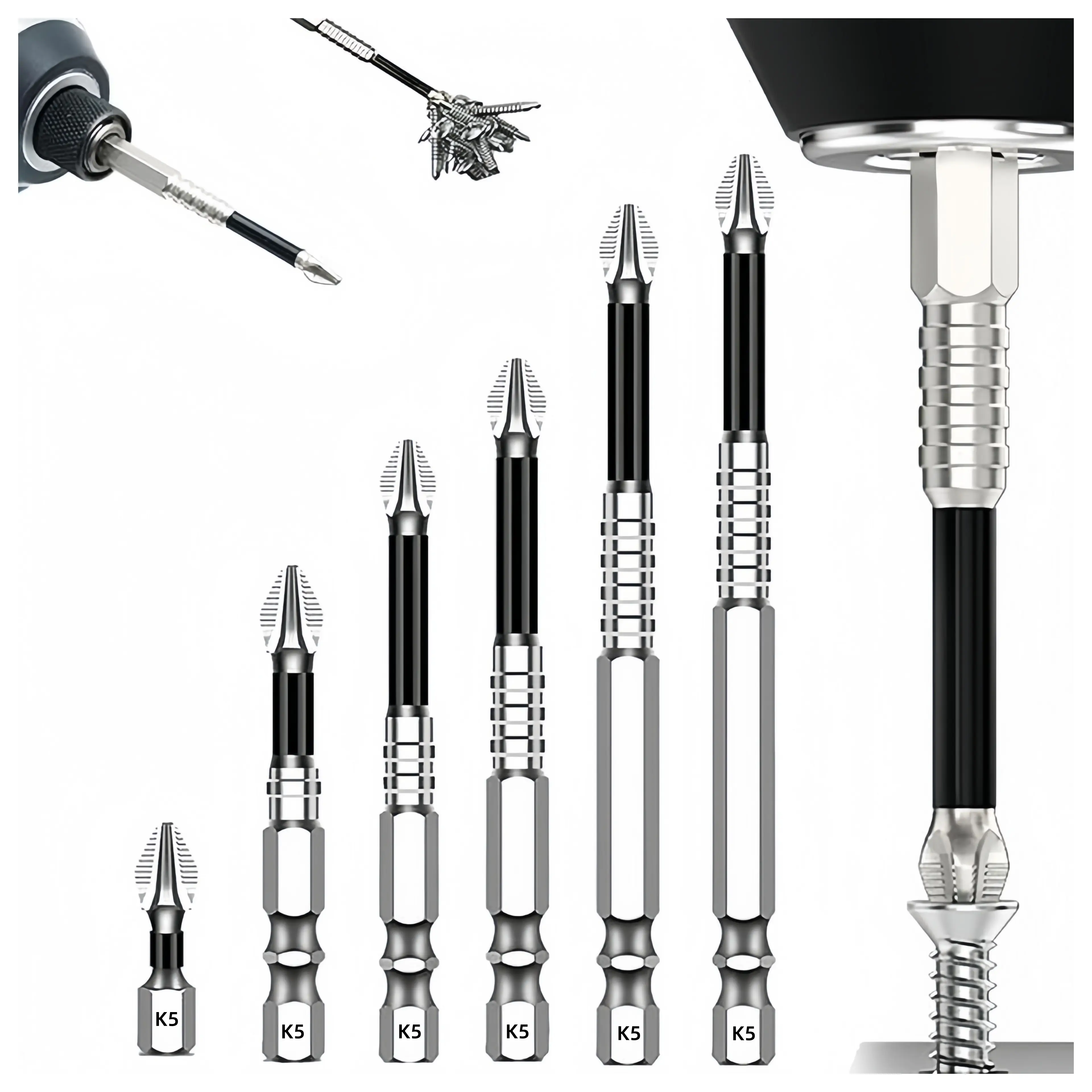 K5 Anti-Slip, Impact-Resistant Screwdriver Bit Set — Featuring Strong Magnetic Tips. Anti-slip and wear-resistant, making it the ideal choice for industrial assembly and everyday hardware tasks.