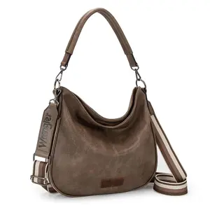 Wrangler Hobo Bags Large Crossbody Bags for Women Shoulder Purses with Striped Cotton Straps