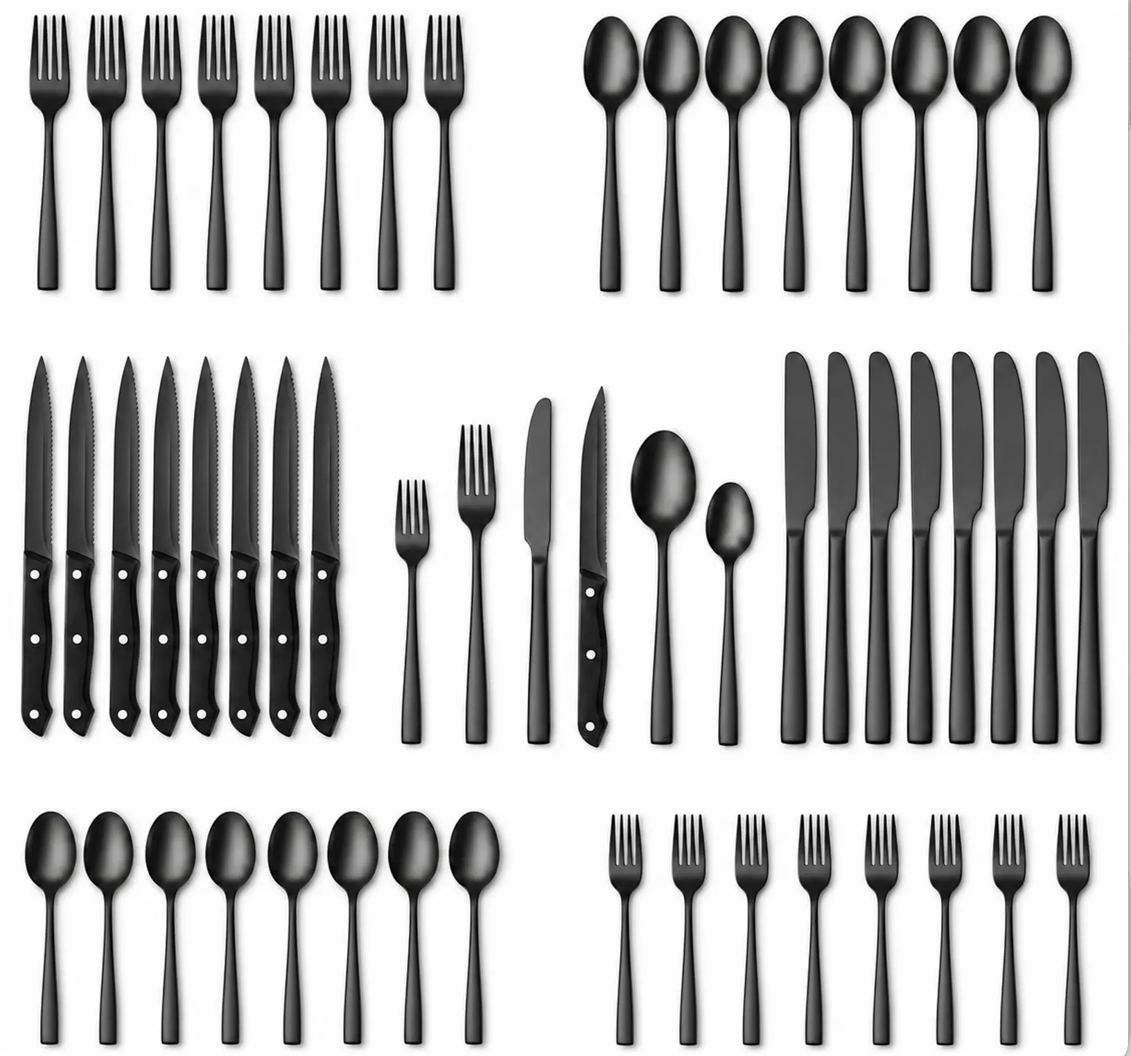 Stylish Stainless Steel Cutlery Set - 24/48-Piece Mirror Polished for 4/8 People, Includes Steak Knives, Forks, Spoons, Dishwasher Safe, Ideal for Meat Prep, Home Gifts, Wedding Gifts with 16-Piece Matte Ceramic Dinnerware Kit
