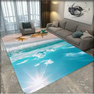 1-piece carpet, Machine Washable Decorative Rugs, with starfish seaside design, washable, anti-slip, good resilience, water-absorbent, soft. Suitable for entryways, kitchens, bathrooms, corridors, door mats, pet mats. A must-have for home decor