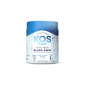 KOS Kiss Your Blues Away Calming Blue Spirulina Blend with Organic Blueberries & Adaptogens Coconut Cooler Flavor 28 Servings