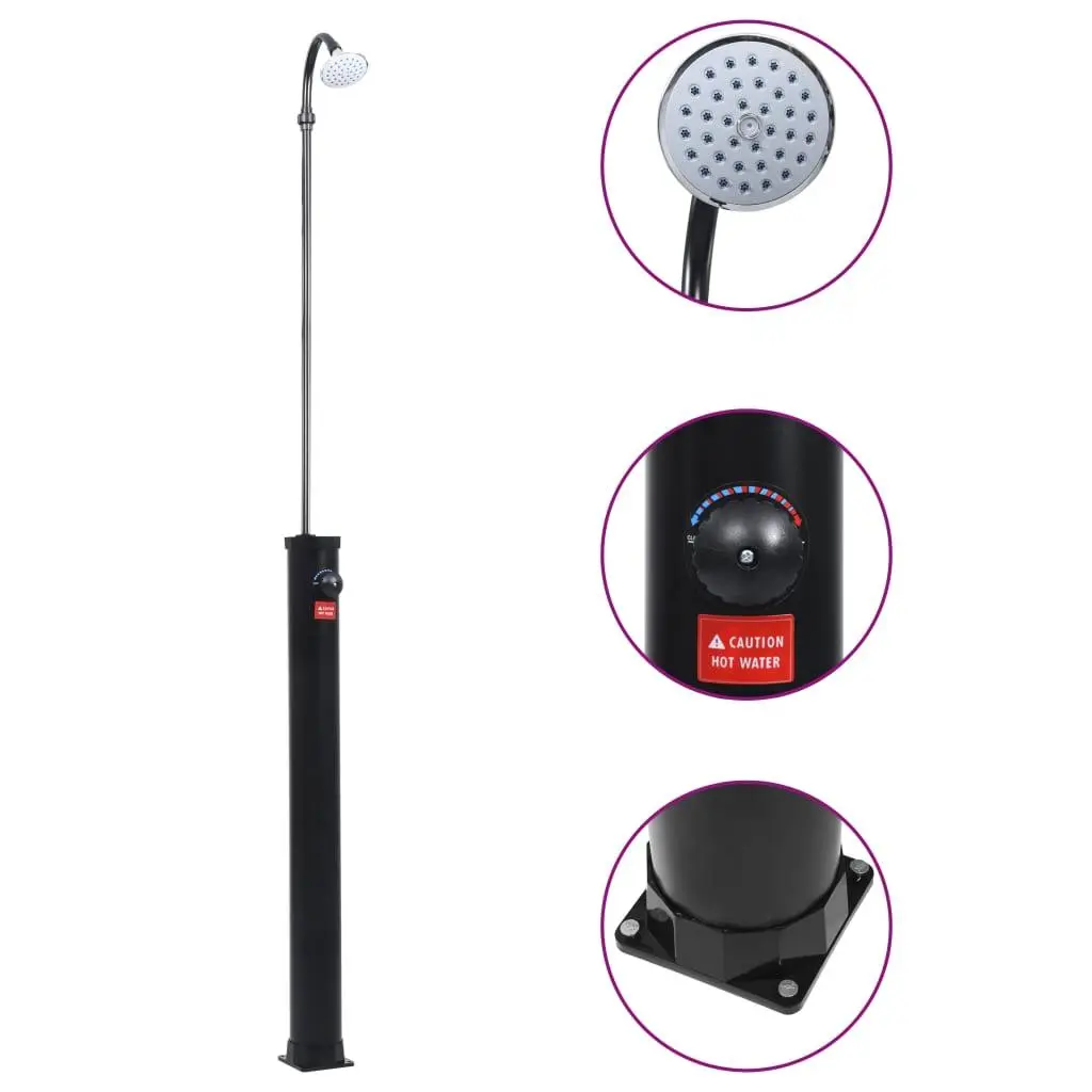 vidaXL Outdoor Solar Shower, Swimming Pool Shower with Head, Garden Shower, Shower Stand for Backyard Beach Poolside Deck, Black Steel 92295